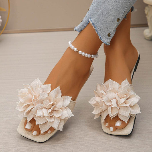 Buycenter Flower Square Head Flat Slippers for Women - Stylish & Comfy - Buy Center