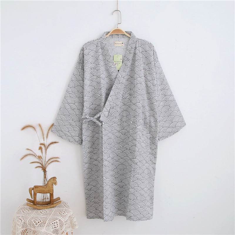 Pure Cotton Mid-Length Men's Robe - Breathable Double Gauze Comfort - Buy Center