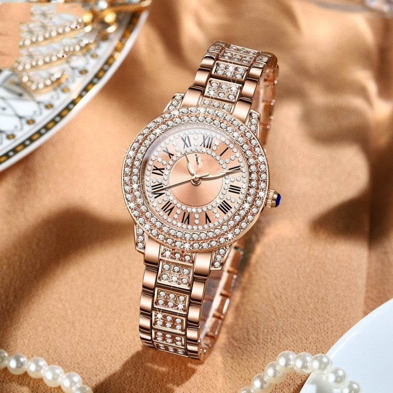Buycenter Elegant Quartz Watch - Sparkling Diamonds, Stainless Steel Design - Buy Center