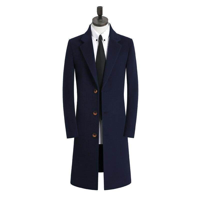 Buycenter Men's Woolen Trench Coat - Stylish Stand Collar, Multiple Colors - Buy Center