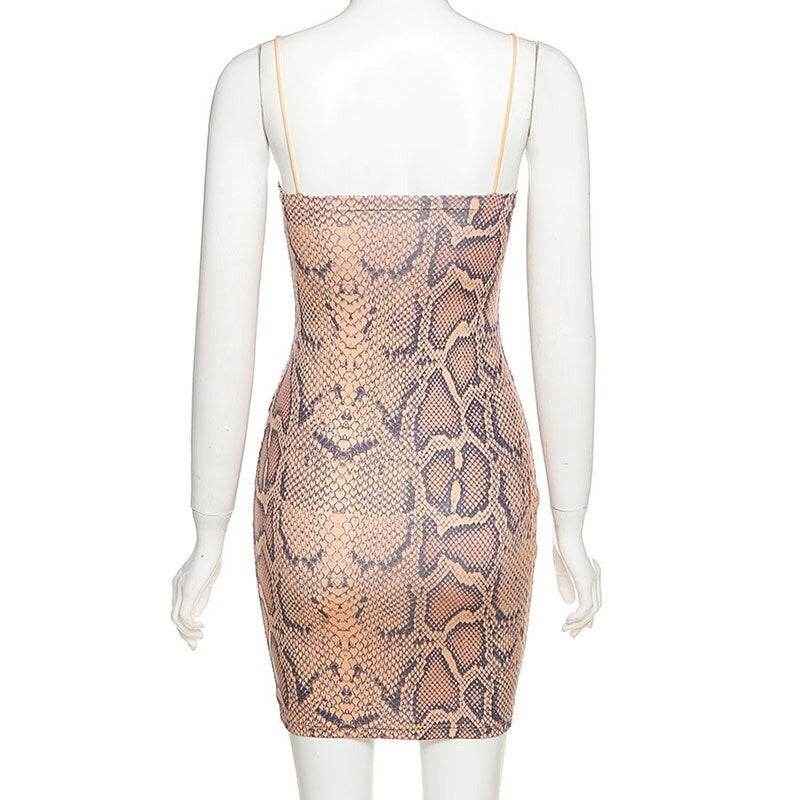 Buycenter Snake Print Hollow Bag Hip Skirt - Slim Evening Dress - Buy Center