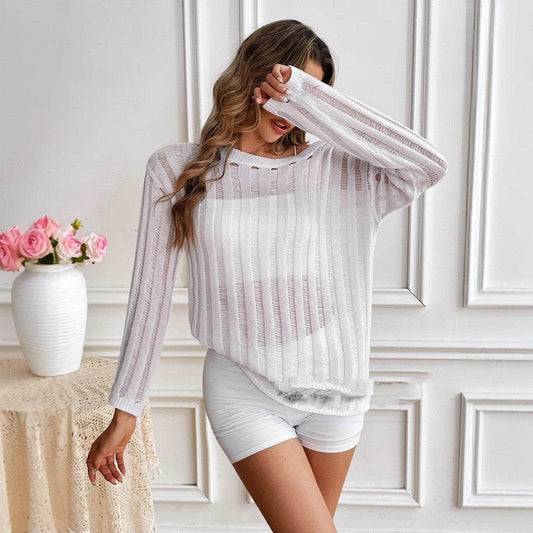 Loose Hollow Sweater Blouse - Stylish Sun Protection Top for Every Occasion - Buy Center
