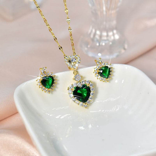 Buy Center Simple Elegant Necklace & Heart Earrings Set - Titanium Steel - Buy Center