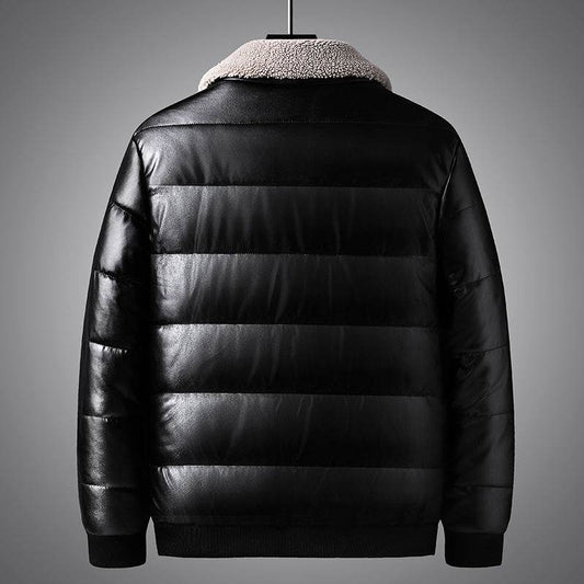 Trendy Men's Winter Jacket - Stylish PU Leather with Lapel Collar - Buy Center