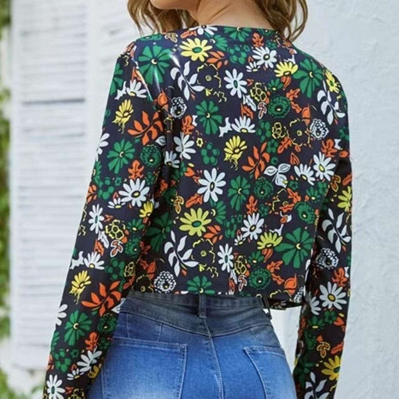 Buycenter Women's Floral Short Jacket - Casual Long Sleeve Fit - Buy Center
