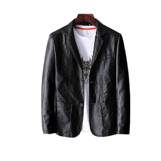 Men's Slim Fit Leather Jacket - Studded Lapels for Autumn & Winter - Buy Center
