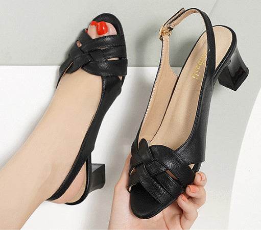 Woven Chunky Heel Peep Toe Sandals - Stylish Ankle Buckle Shoes for Women - Buy Center