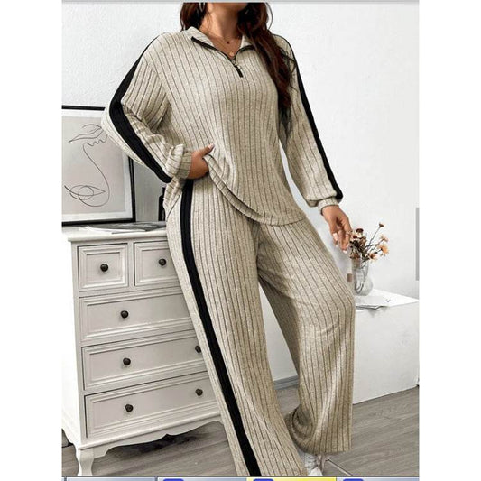 Women's Casual Two-Piece Set - Cozy Sweater & Wide Leg Pants Outfit - Buy Center
