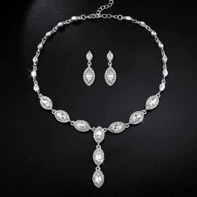 Elegant Bridal Jewelry Set NKN51 - Zircon Earrings & Necklace Suite - Buy Center