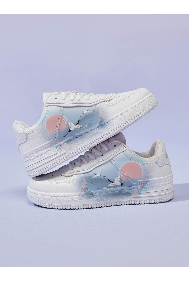 Buycenter Ancient Style White Crane Vulcanize Shoes - Cute Sky Blue Laces - Buy Center