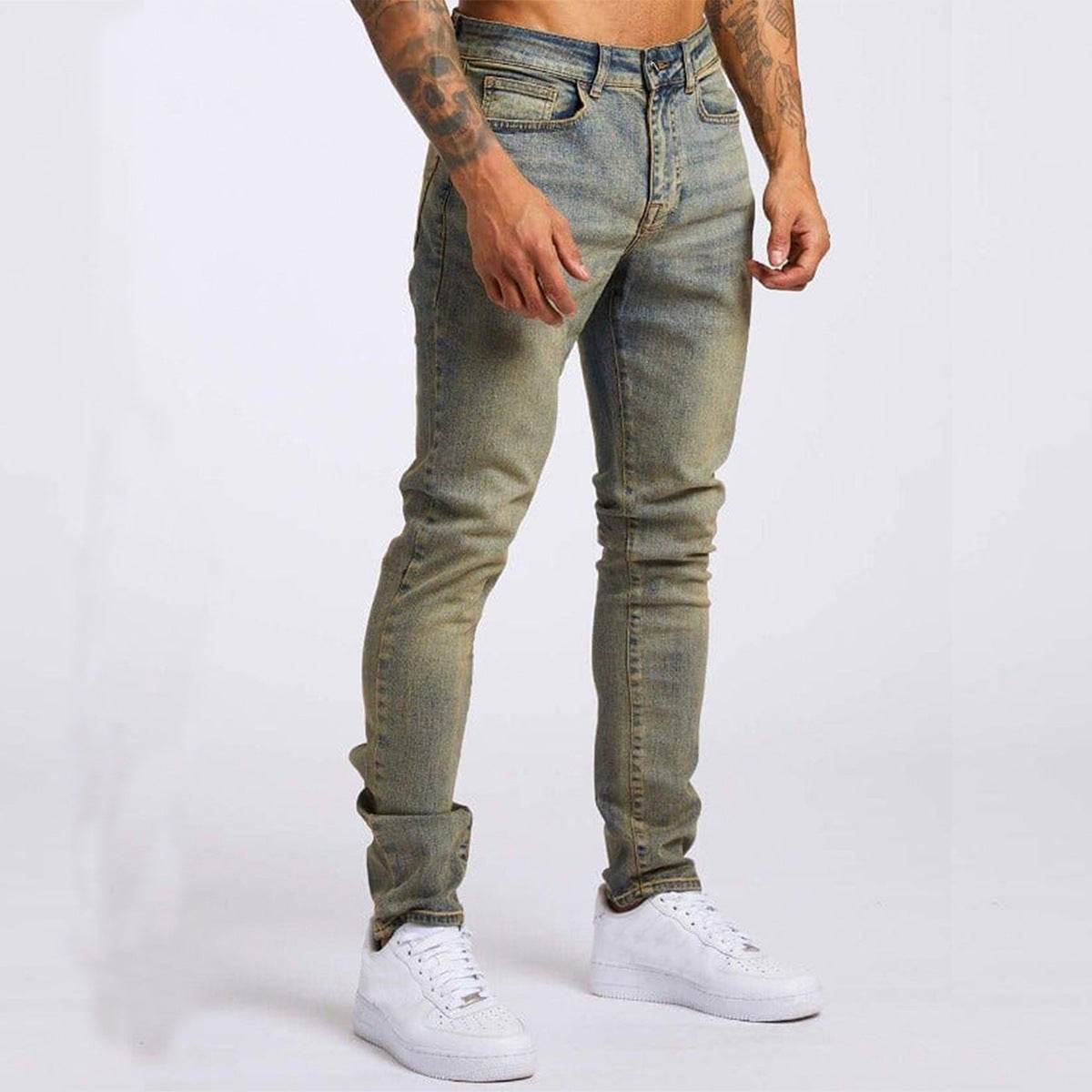 Men's Slim Fit High Waist Jeans - Casual Fashion in Light Blue & Black - Buy Center