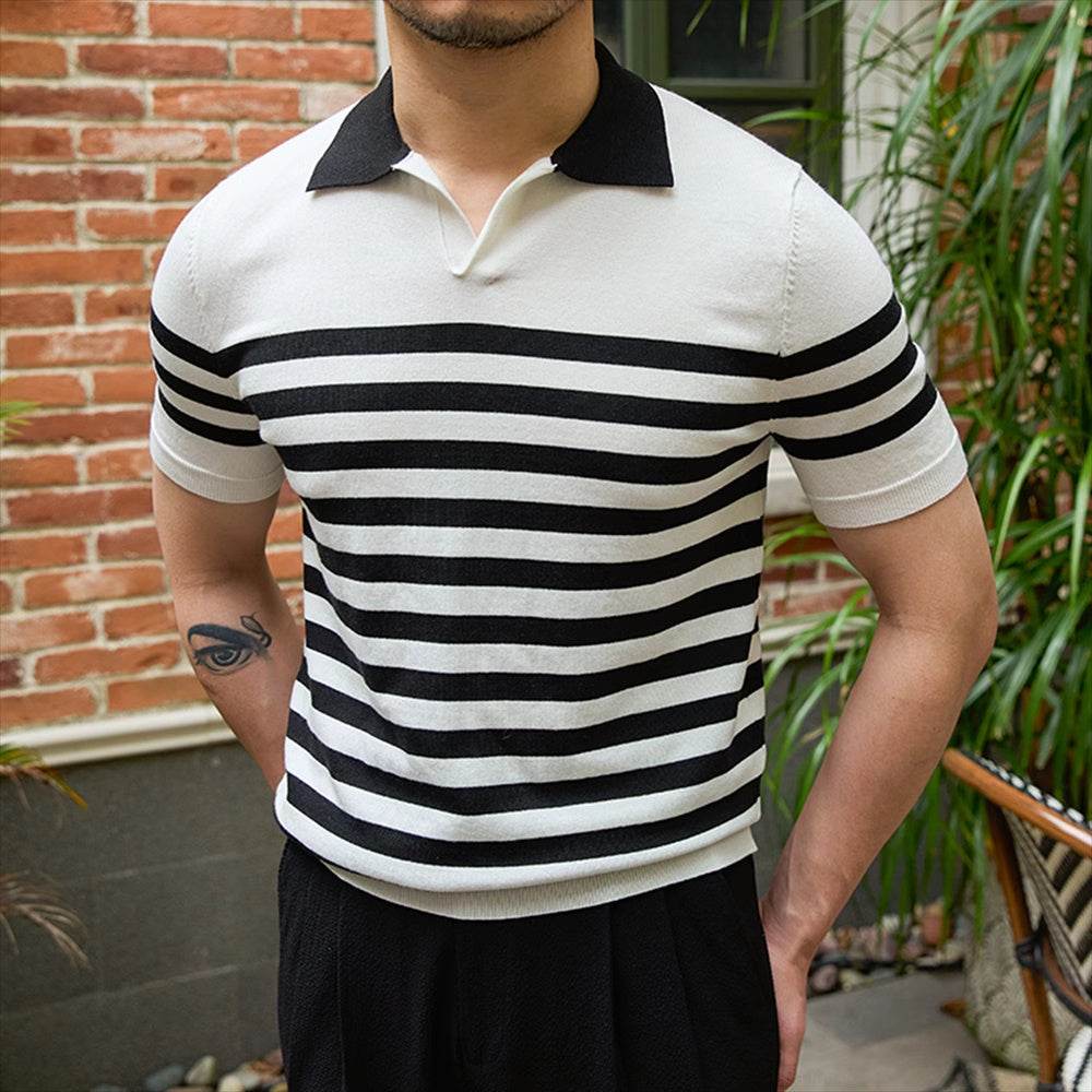 Slim Fit Lyocell Polo Shirt - Breathable Striped Short Sleeve Style - Buy Center