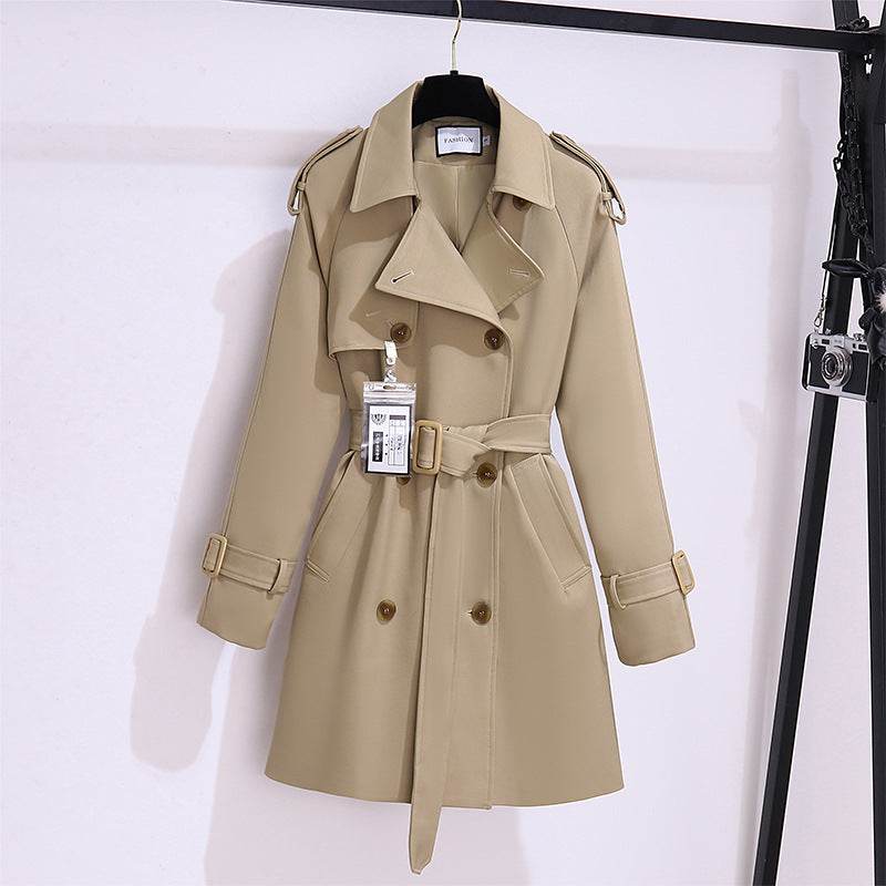 Buycenter Women's Khaki Short Trench Coat - Stylish and Comfortable Fit - Buy Center