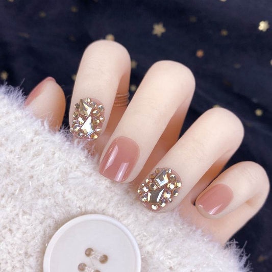 Champagne Gold Diamond Nail Stickers - 24 High-Quality Manicure Patches - Buy Center