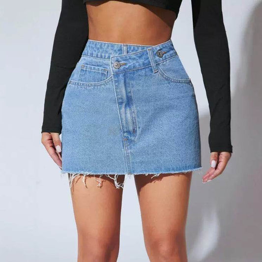 Buycenter Short Irregular Denim Skirt - Petite Fit, Medium Blue - Buy Center