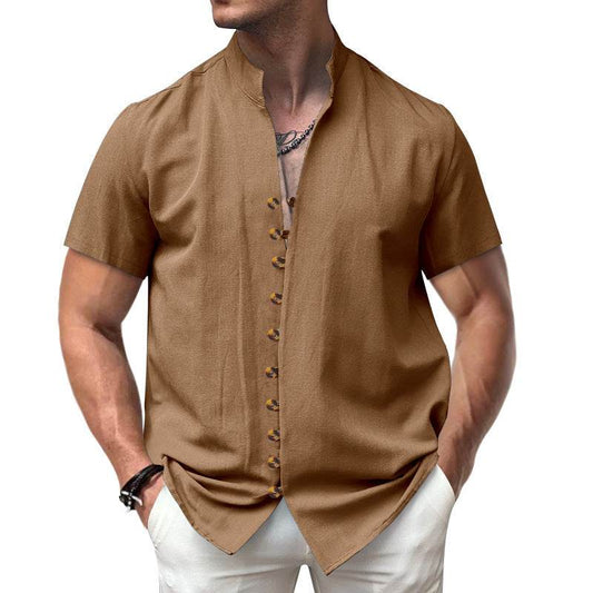 Buycenter Men's Linen Button Shirt - Loose Fit, Short Sleeve in Multiple Colors - Buy Center