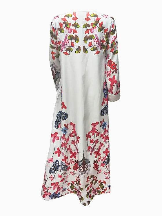 Buycenter Elegant Floral Abaya Dress - Long Sleeve, Micro Elastic Fit - Buy Center
