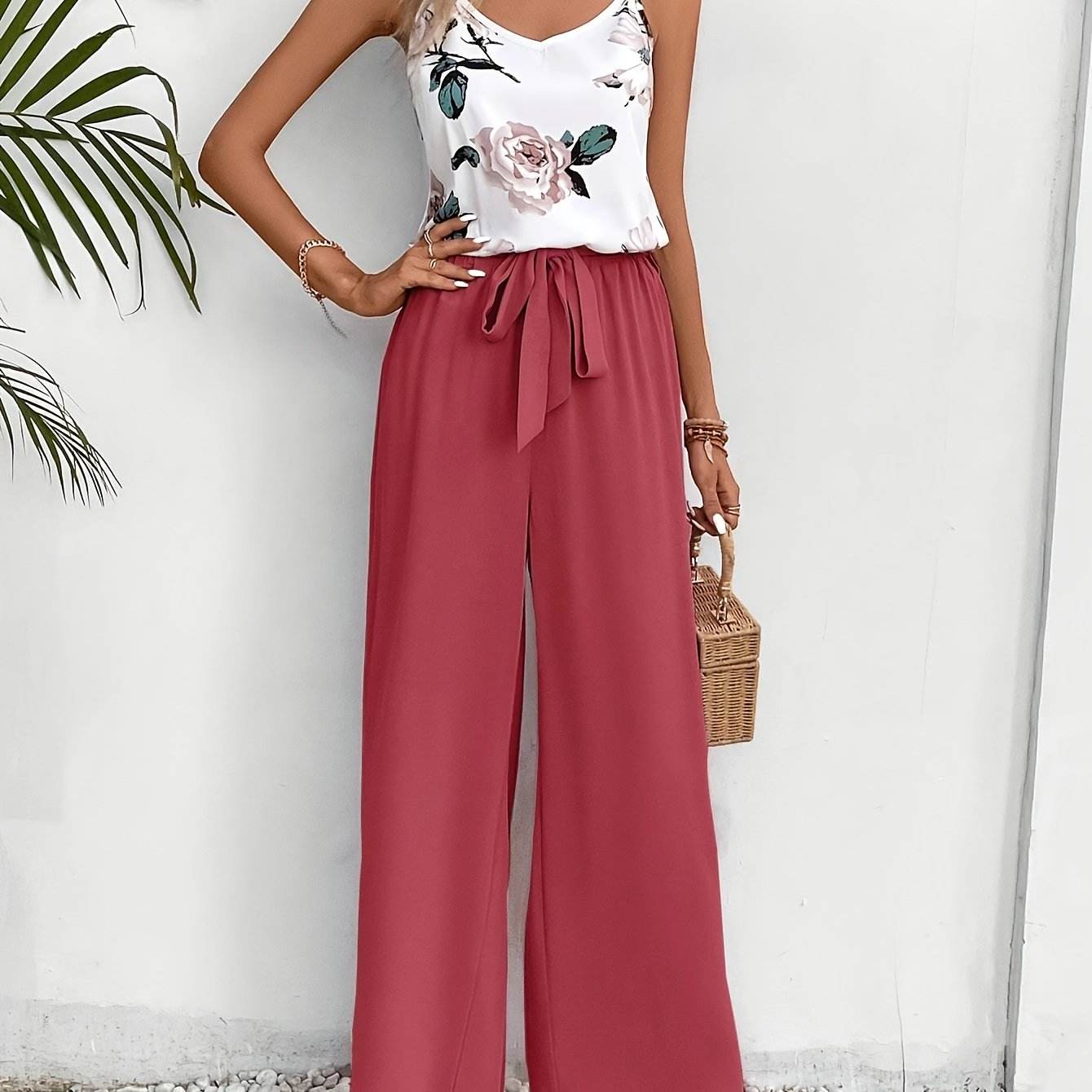 Elegant Women's Spring-Summer Camisole & Pants Set - Floral Design - Buy Center