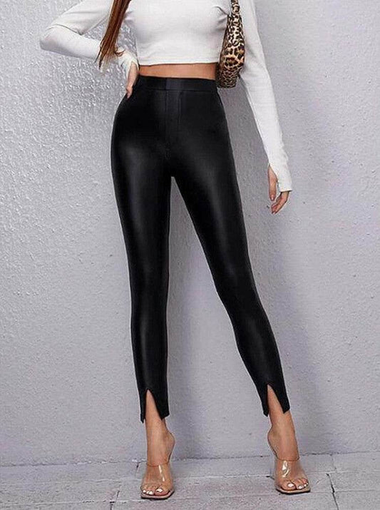Buycenter Sexy PU Leather Skinny Pants - High Waist, Split Design - Buy Center