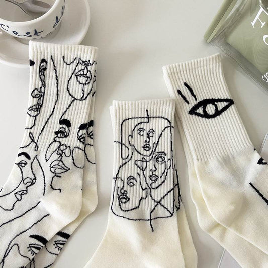Boneless Suture Tube Socks - Trendy Abstract Lines, Free Size Comfort - Buy Center