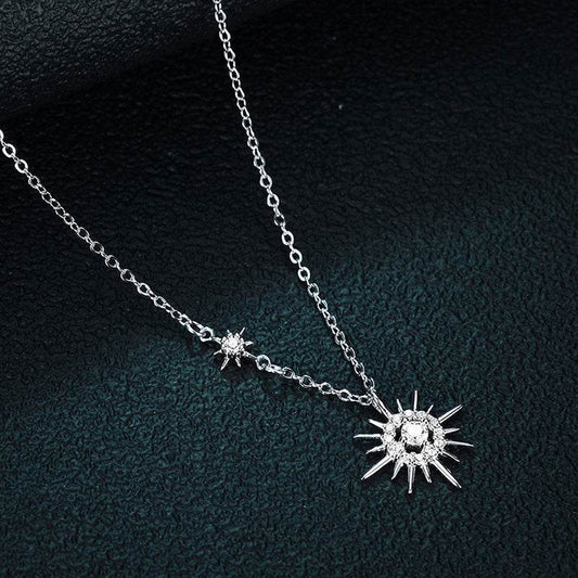 Buycenter 925 Silver Moissanite Star Moon Necklace - Korean Style Jewelry - Buy Center