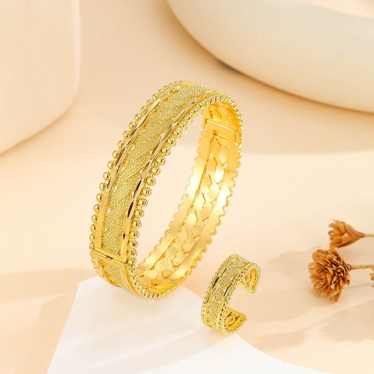 Vintage Gold Plated Bracelet & Ring Set - Women's Festival Jewelry 2025 - Buy Center