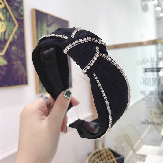 Diamond Studded Knotted Headband - Stylish Wide-Brimmed Hair Accessory - Buy Center