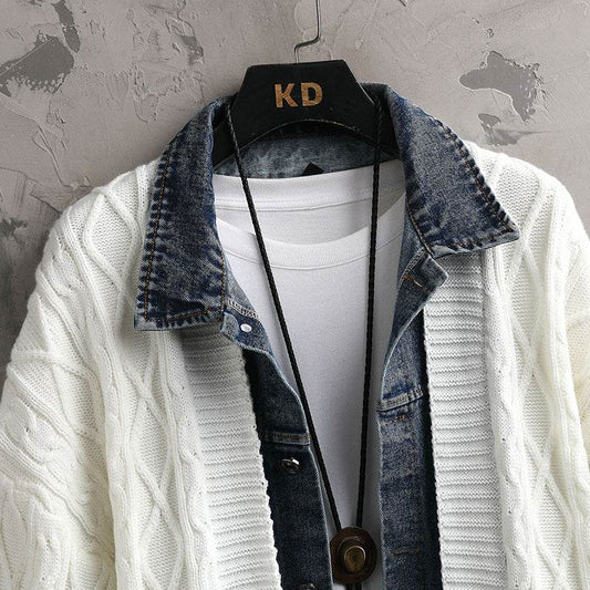 Men's Polo Collar Cardigan Sweater - Thick Rabbit Fur, Stylish Warmth - Buy Center