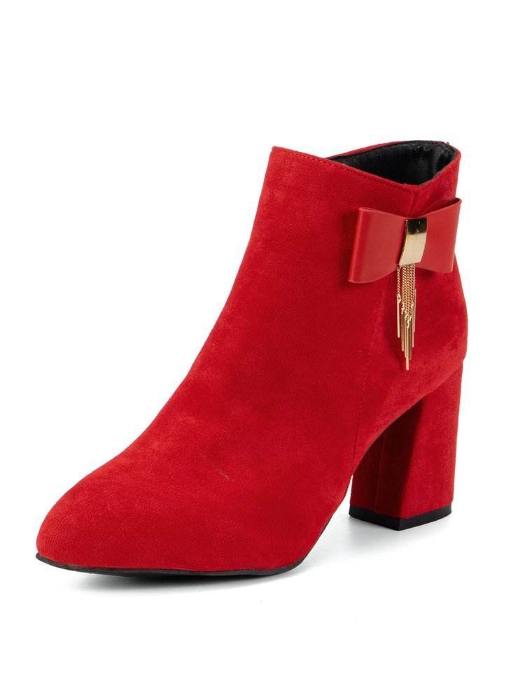 Buycenter Chunky Heel Side Zipper Boots - Stylish Red Suede for Women - Buy Center