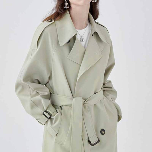 Buycenter Women's Mid-Length Trench Coat - British Style, Loose Fit - Buy Center