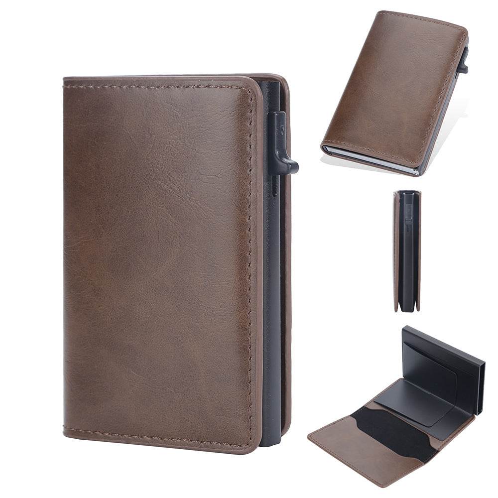 Crazy Horse Leather Card Clamp Wallet - Stylish & Anti-Degaussing for Men - Buy Center