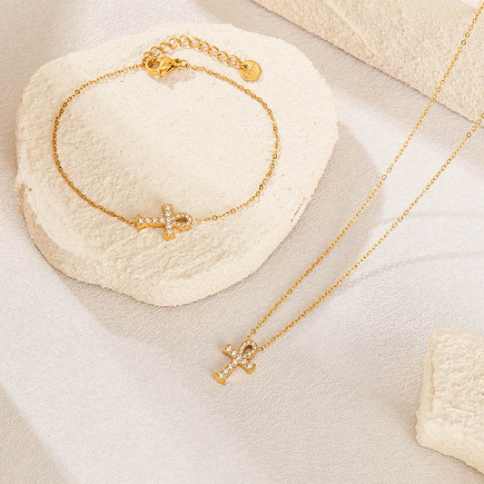 OPK Fashion Jewelry Set - Titanium Steel Bracelet & Cross Necklace - Buy Center