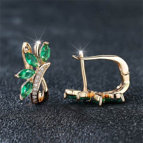 Elegant Water Drop Flower Earrings - Green Zircon Copper Jewelry - Buy Center