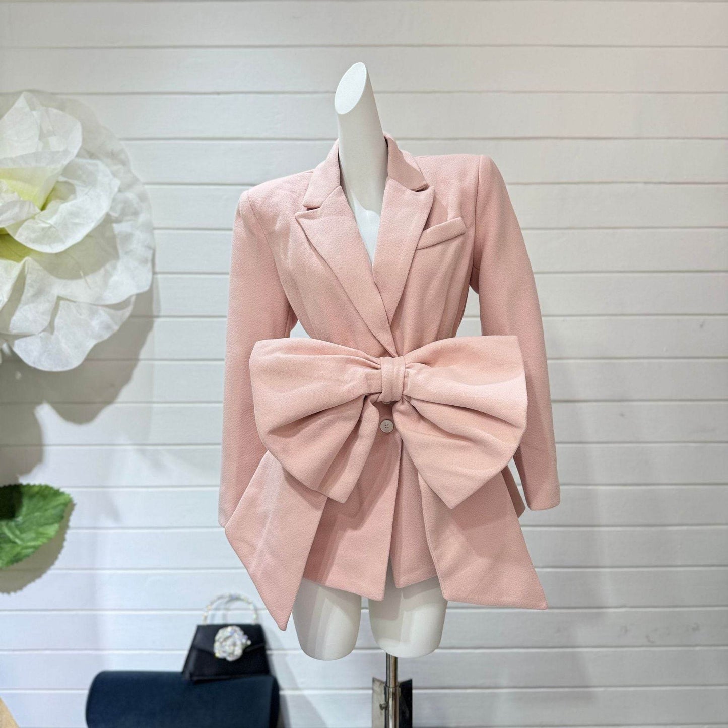 Women’s Patchwork Bow Jacket - Stylish Notched Collar, Long Sleeve - Buy Center