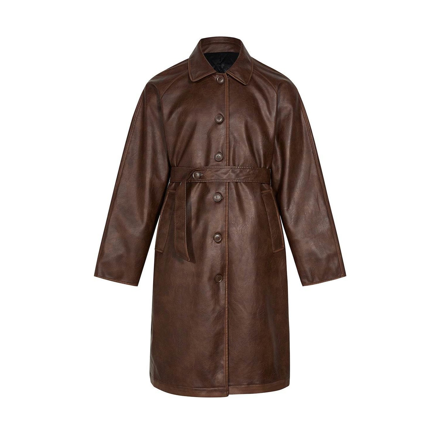 Stylish PU Leather Mid-Length Trench Coat for Men & Women - Black & Brown - Buy Center