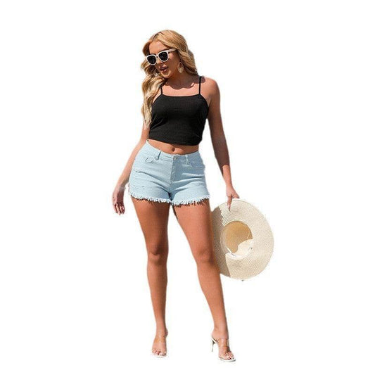 Colorful High Waist Ripped Denim Shorts for Women – Trendy Loose Fit - Buy Center