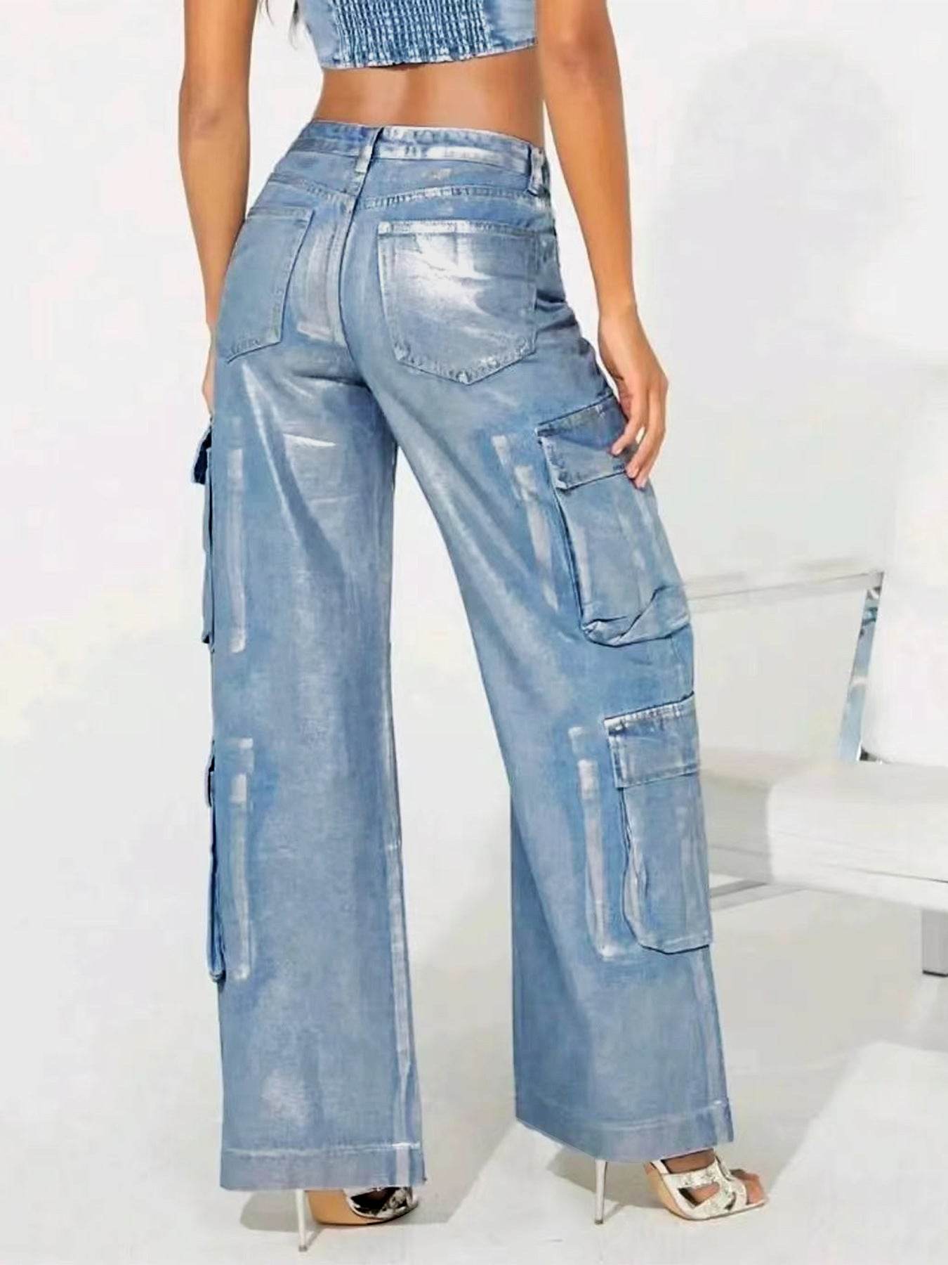 Fashion Silver Craft Denim Overalls - Wide Leg, Multi-Pocket Style - Buy Center