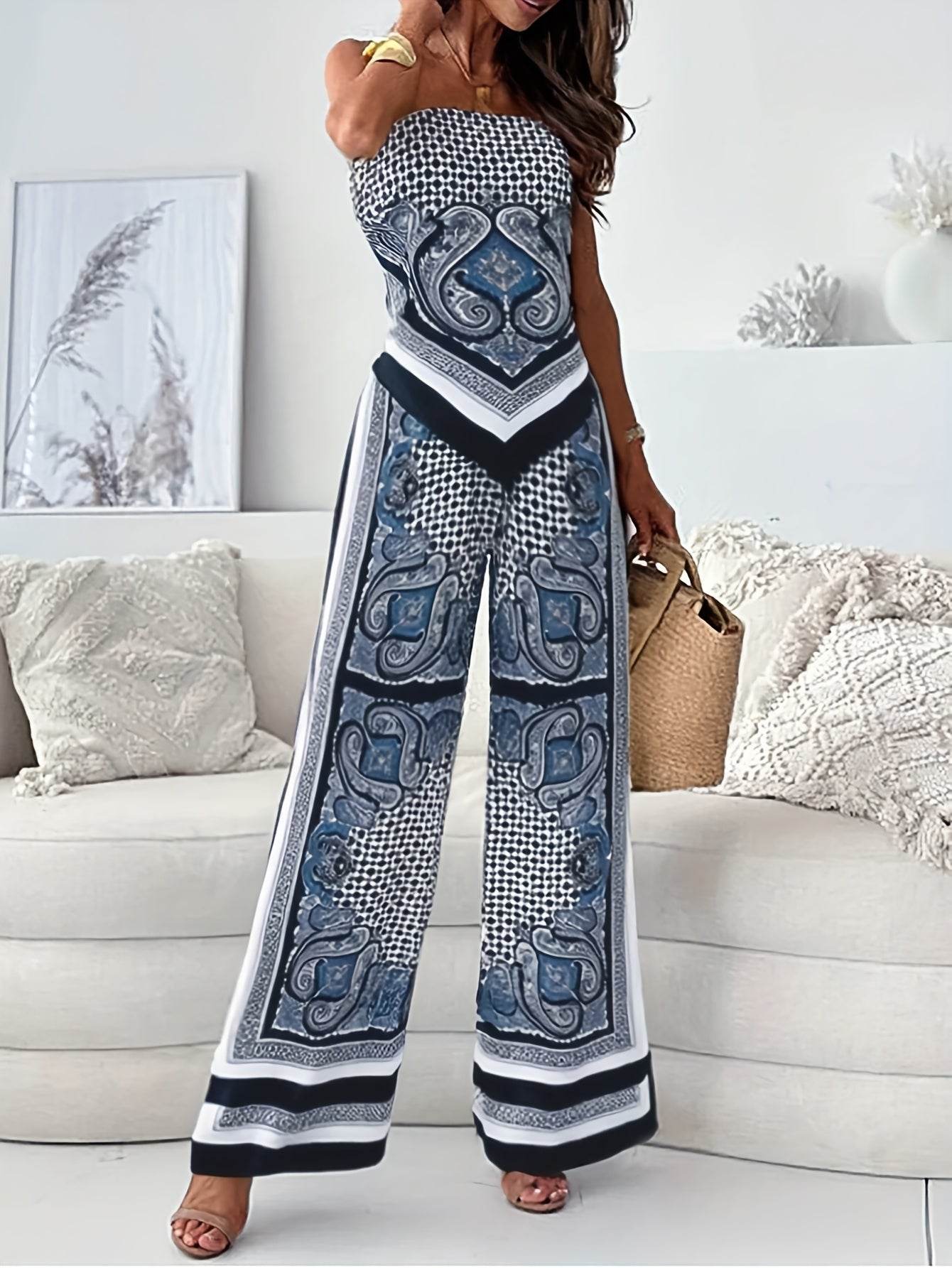 Elegant Women's Lace Up Vest and Wide Leg Pants Set - Spring/Summer Fashion - Buy Center