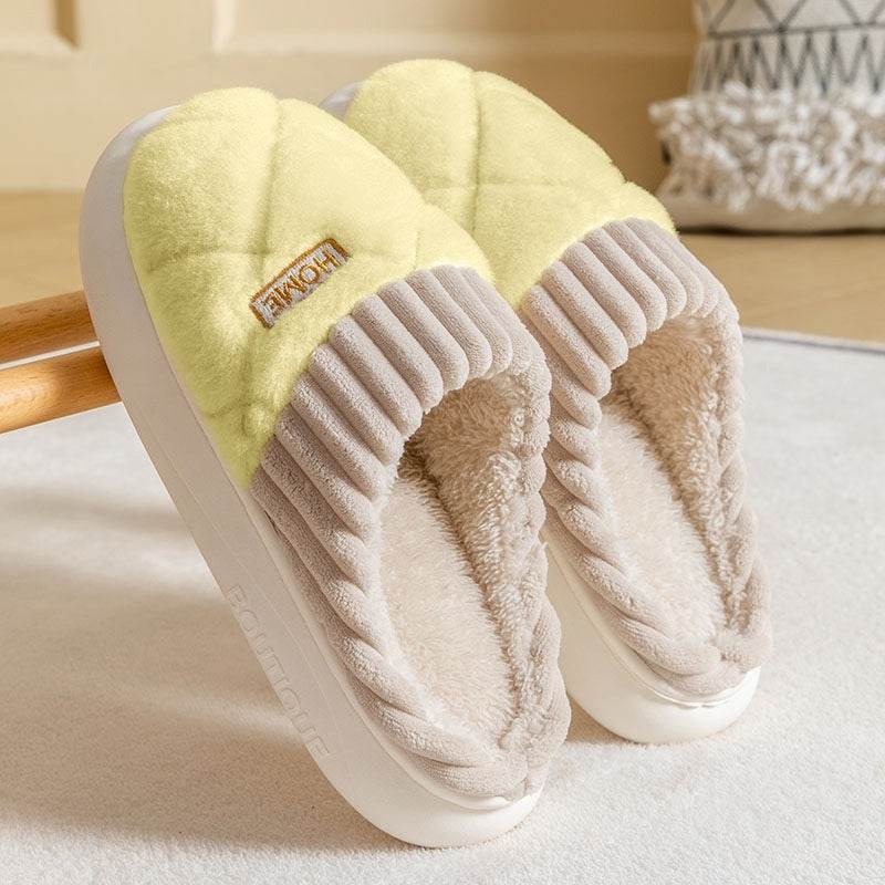 Men's Rhombic Plush Slippers - Winter Warm, Non-Slip Comfort Shoes - Buy Center