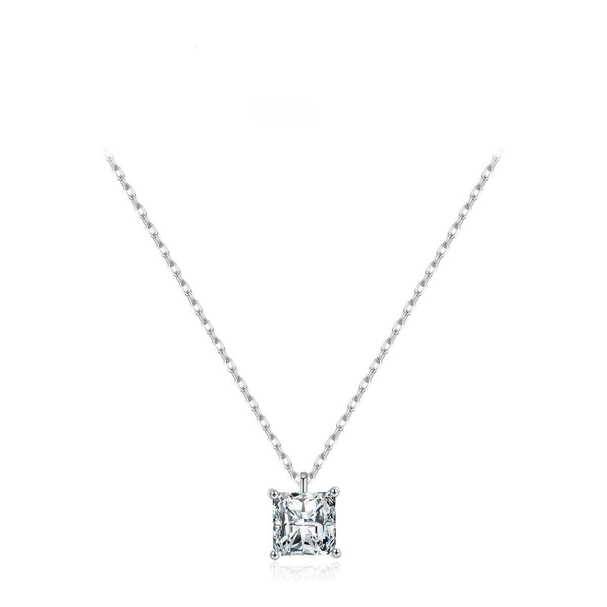 BuyCenter Sterling Silver Geometric Necklace - Shiny Square Zircon Pendant - Buy Center