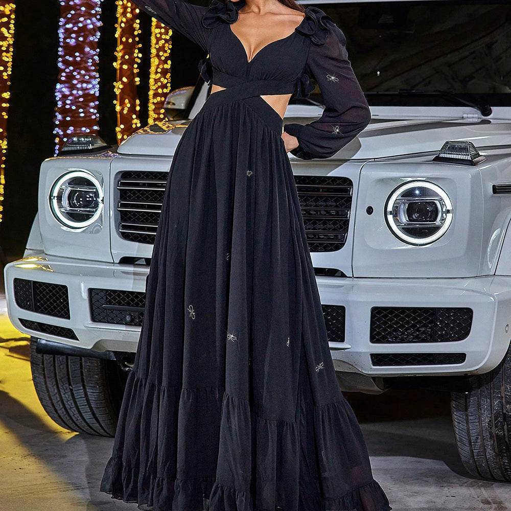 Elegant Chiffon Midriff Dress - Oversized Swing Gown for Stylish Events - Buy Center