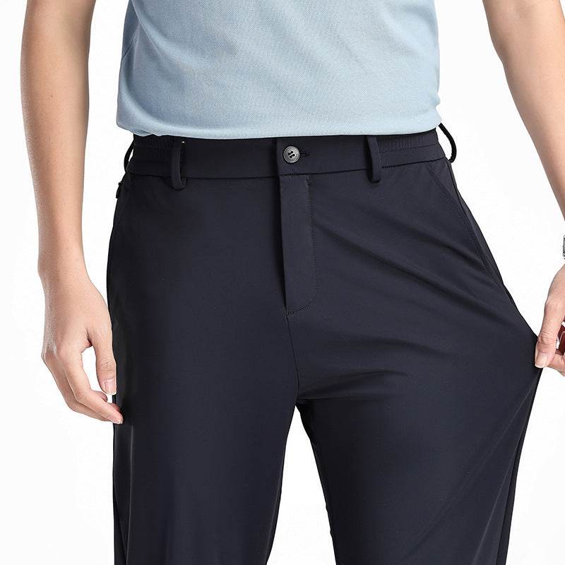 Casual Ice Silk Elastic Pants for Men - Stylish Mid-Waist Trousers - Buy Center