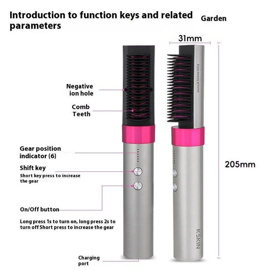 Anion Wireless Rechargeable Straightening Comb - Dual-Purpose Hair Tool - Buy Center