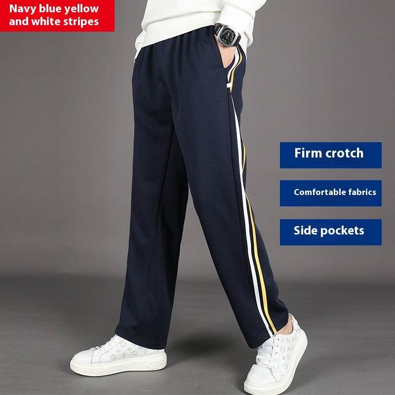 Spring Summer Yellow Striped Uniform Pants - Mid Waist Sports Trousers - Buy Center