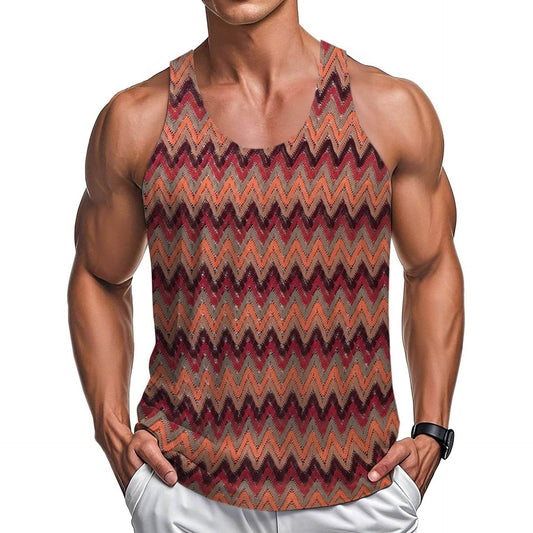 Retro Stripe Color Wave Vest - Summer Casual Men's Clothing in Green & Red - Buy Center