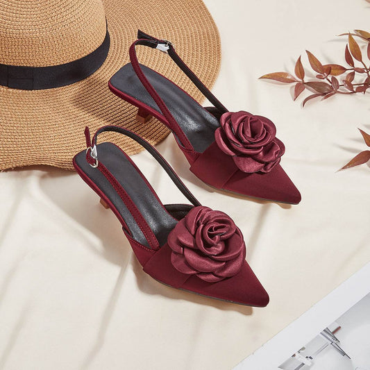 Elegant Three-Dimensional Flower Kitten Heel Pumps - Stylish Women's Shoes - Buy Center