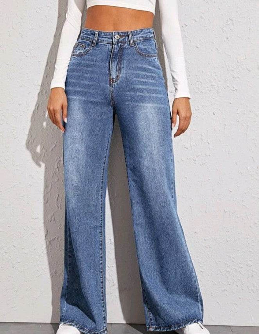 Catsuo High Waist Wide Leg Jeans for Women - Trendy Loose Fit Blue Pants - Buy Center