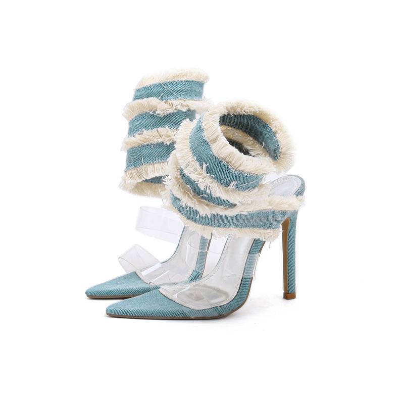 Roman Denim Snake Pointed-Toe Stiletto Sandals - Chic & Comfortable Look - Buy Center