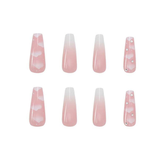 Women's Long Ballerina Nail Stickers - Elegant Z115 Pink Cloud Design - Buy Center
