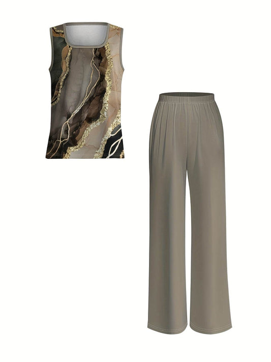 Women's Casual Floral Print Top & Wide-Leg Pants Set - Summer Ready - Buy Center